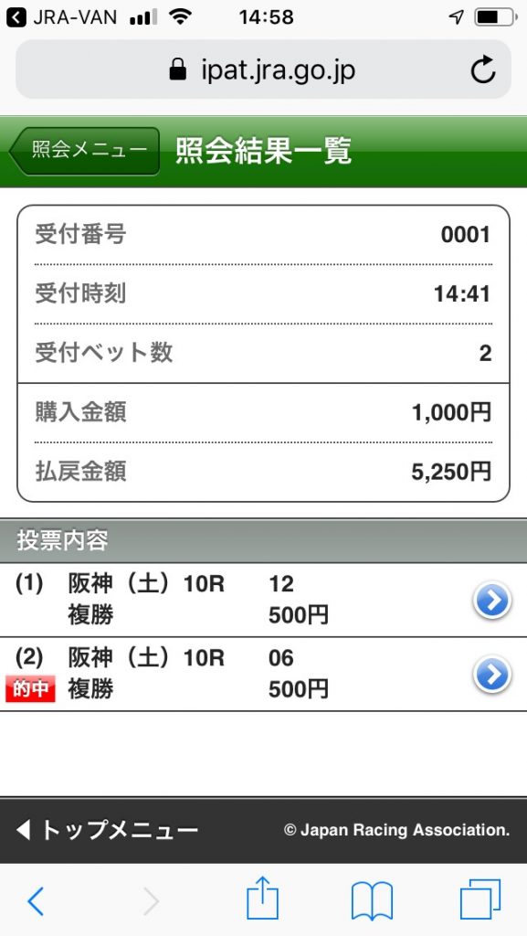 マスターシステムが超人気薄馬を狙って複勝１０５０円を的中させました。