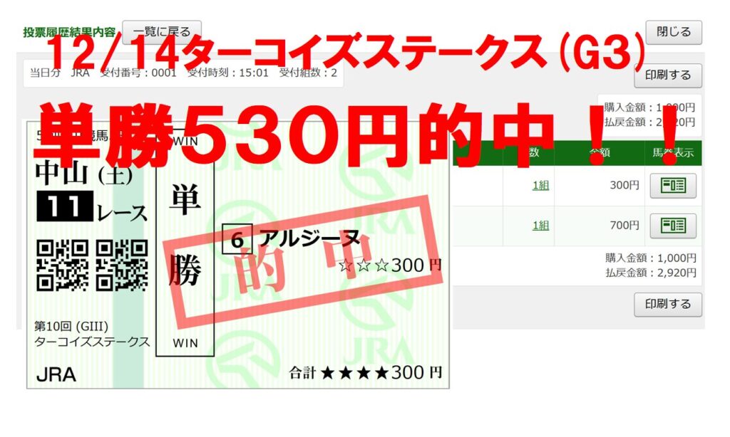 的中を刻め・人類みな商材・グレードナンバーなどがターコイズステークスを的中！